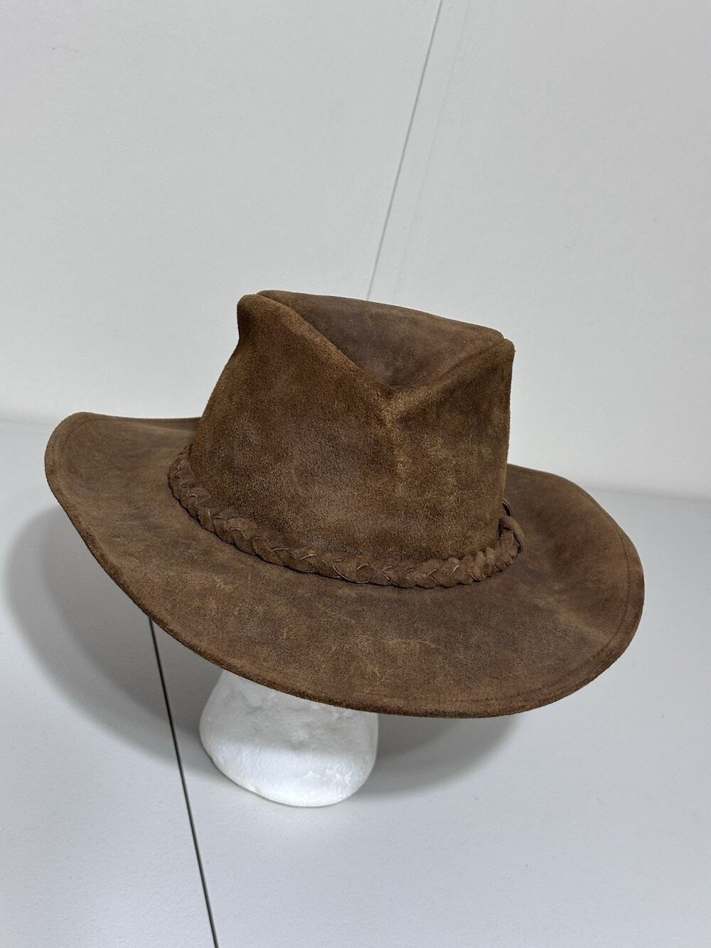 MINNETONKA LEATHER HAT BROWN SUEDE OUTBACK BUSH WESTERN BRAIDED BAND LARGE